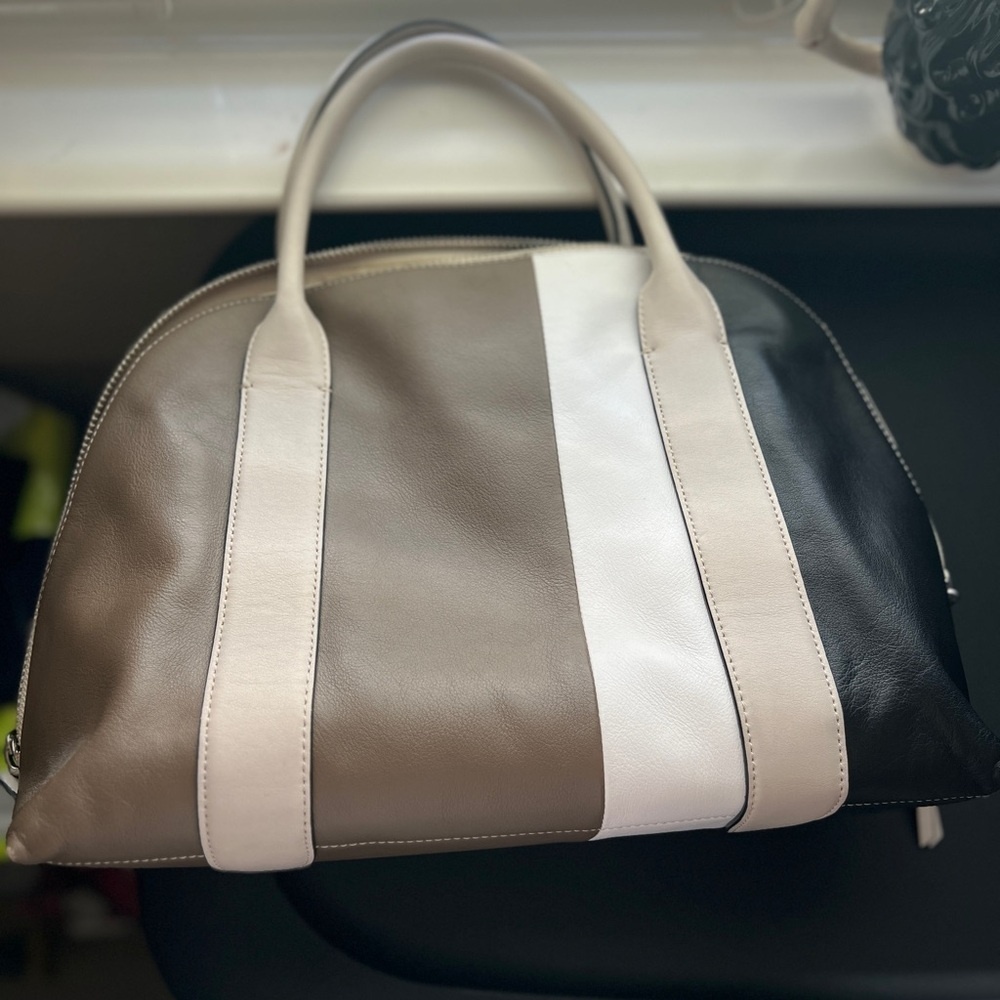 Coach Bleeker Preston Satchel/ Crossbody/Colorblock Blk/Gray/Taupe - Picture 2 of 12